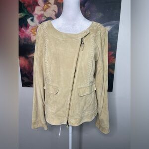 lafayette 148 Beige Western Stitch suede Moto Leather jacket 8 Coastal Cowgirl